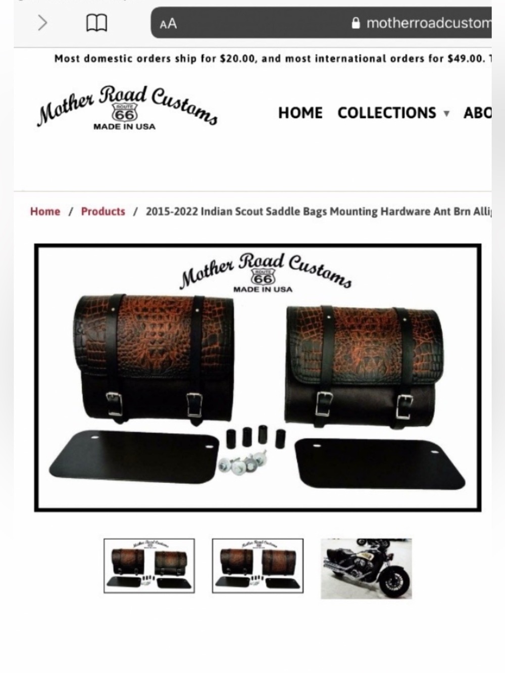 New Indian Scout Motorcycle Alligator Leather Saddle Bags